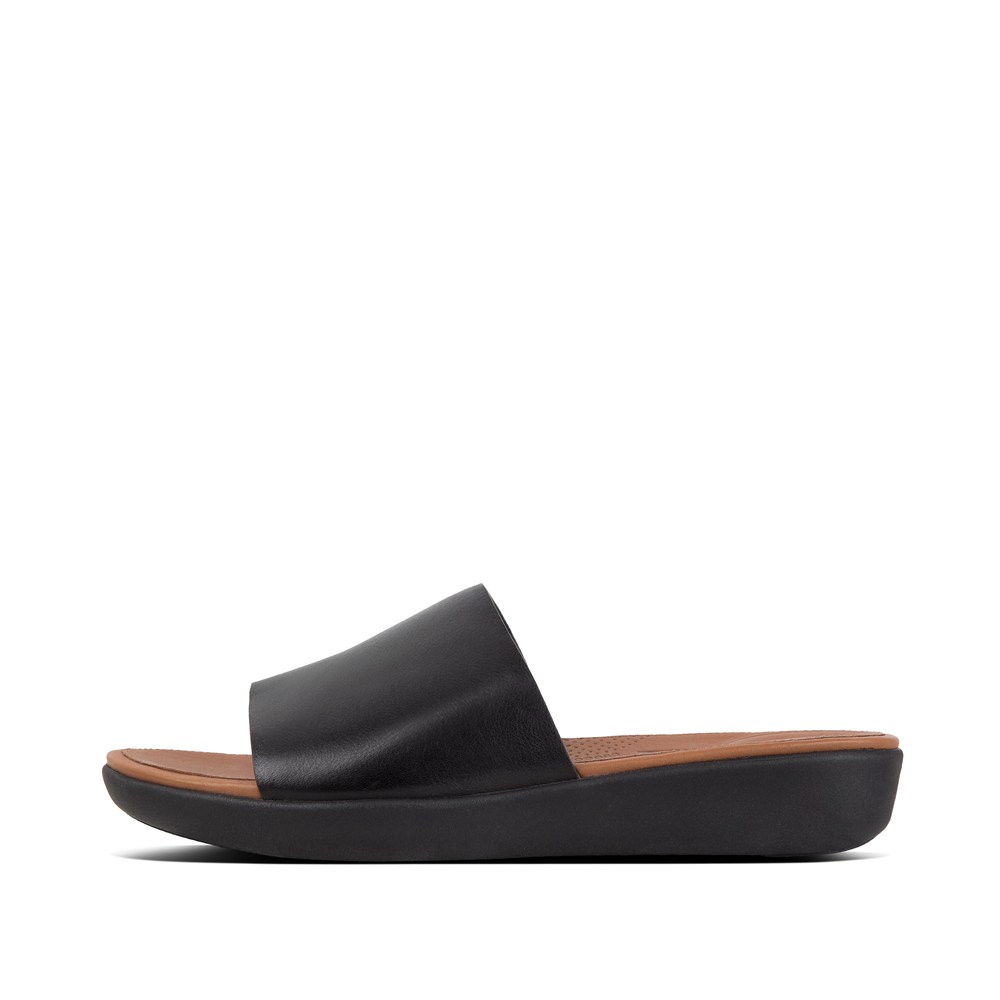 Fitflop Womens Slides Black - Sola Leather - 15SQATWGB